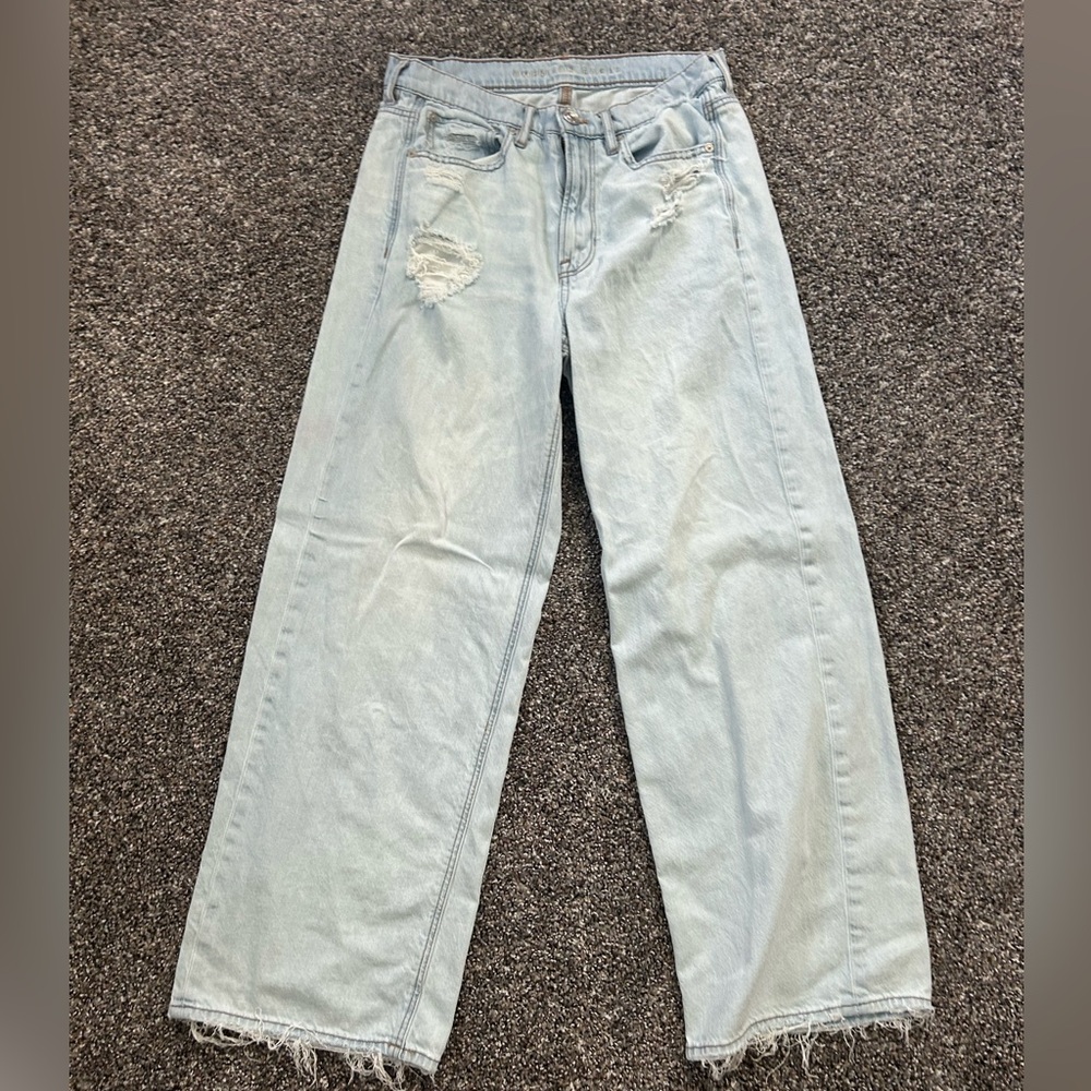 Wide leg blue jeans size 8 short